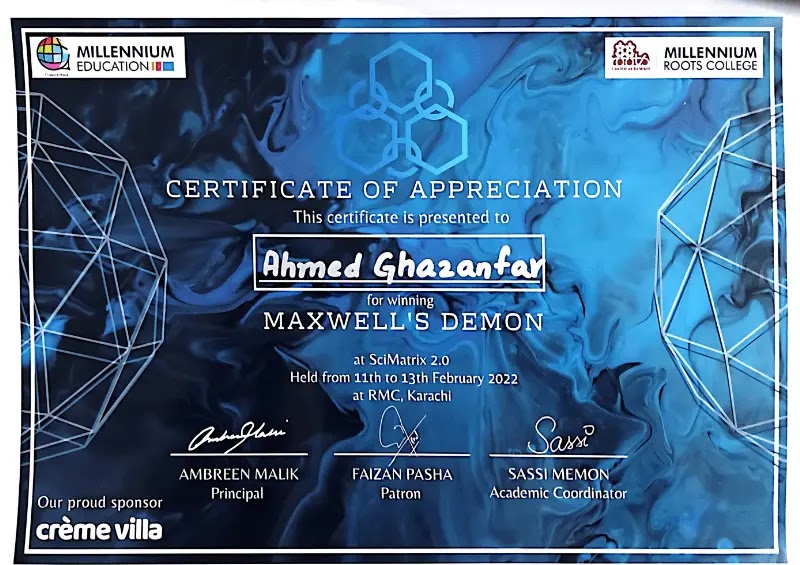 Scimatrix Certificate